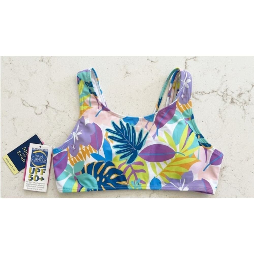 NWT Andy & Evan Girls XL (14/16) Tropical Floral Bikini Top | UPF 50+